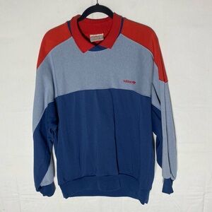 Vintage Adidas Blue Grey Red Pullover Sweatshirt With Collar L